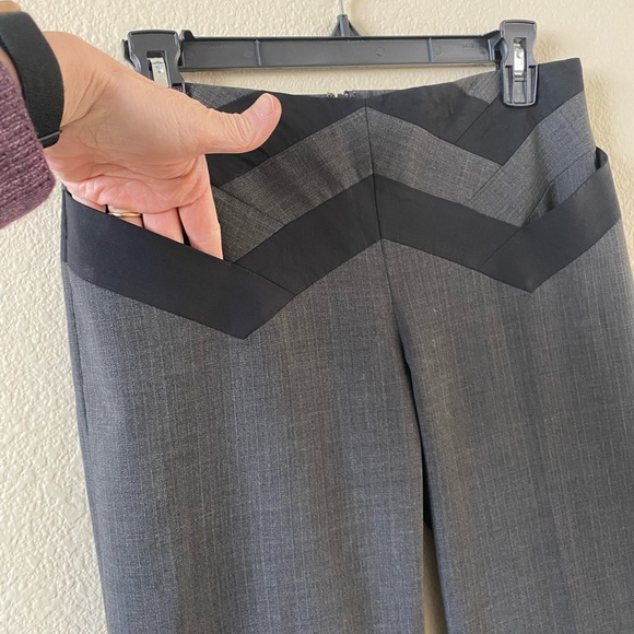 BCBG MaxAzria Unique Dark Gray Chic Wool Slacks with Black Geo Hip Design Size 2 - Picture 6 of 10
